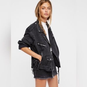 FREE PEOPLE // NWOT black denim oversized moto jacket